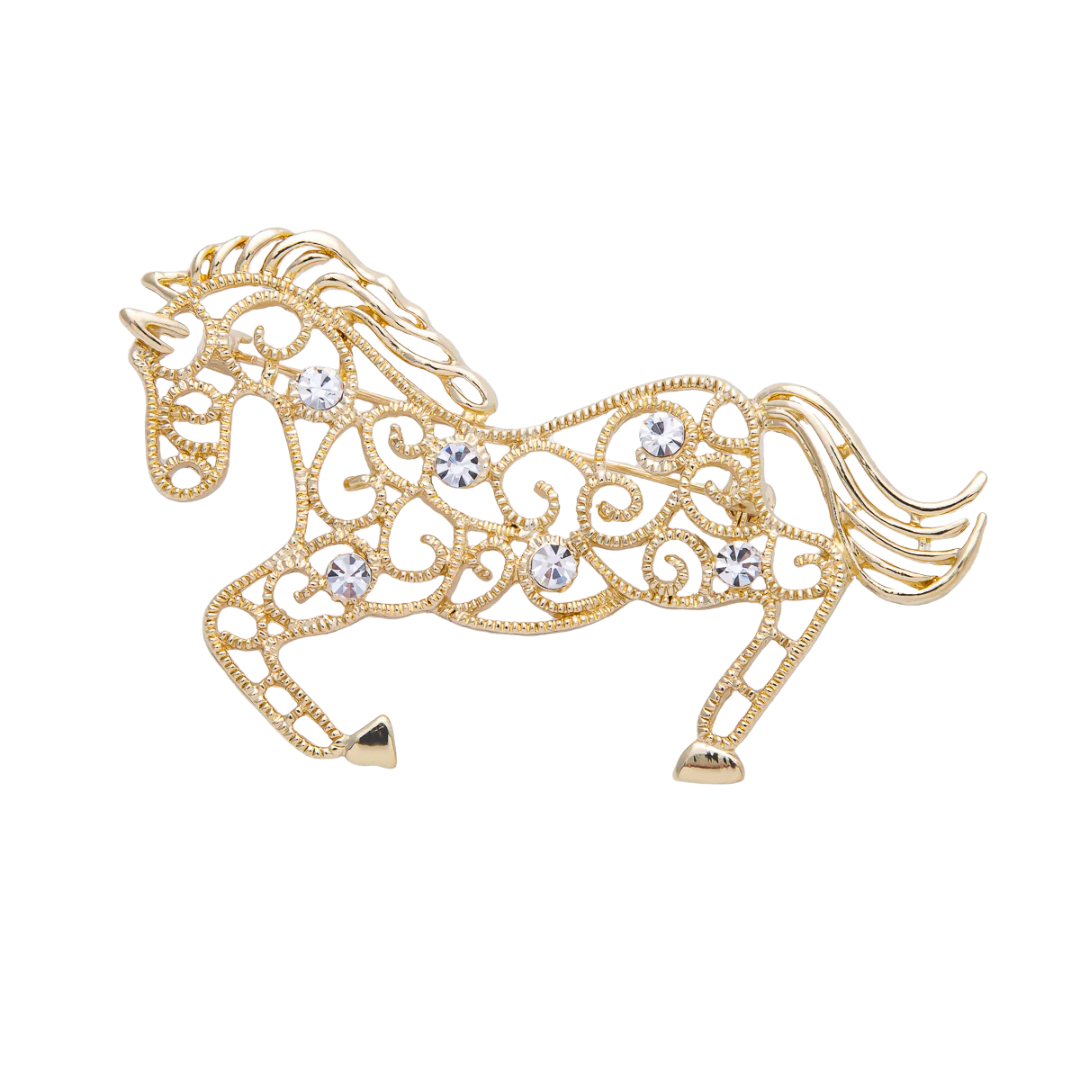 Gold Horse Diamond CZ Brooch Pin