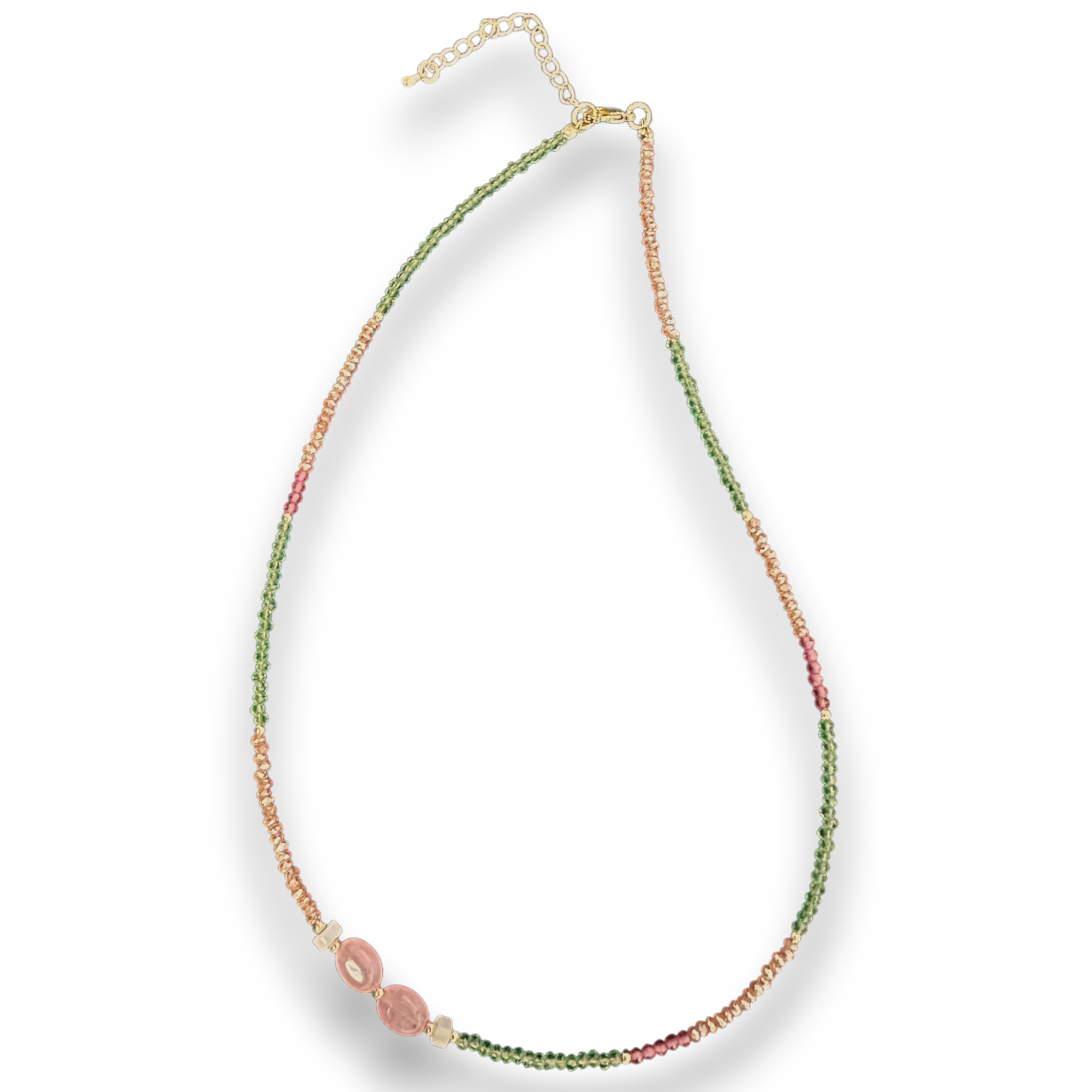 Pink and Green Gemstone Beaded necklace NC-21WA2959