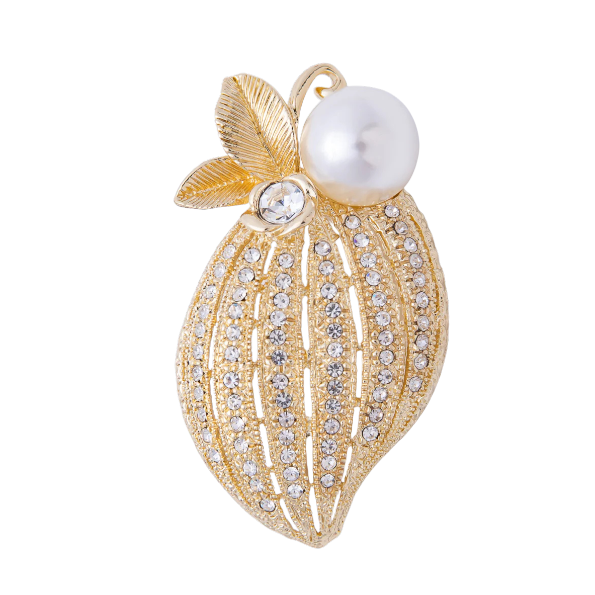 Chic Textured Leaf Diamond Crystal Pin Brooch BH-21BH031