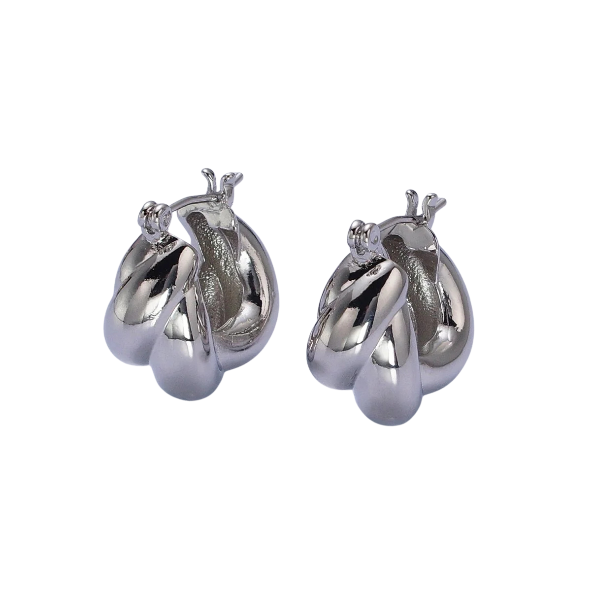 Dome Croissant Latch Earrings in Silver & Gold EA-21AB1429 EA-21AB1432
