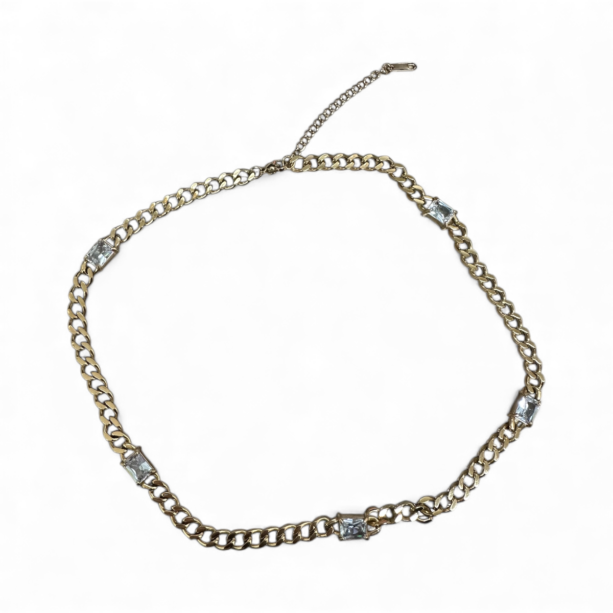 Gold chain necklace with rectangle cz diamonds NC-2076