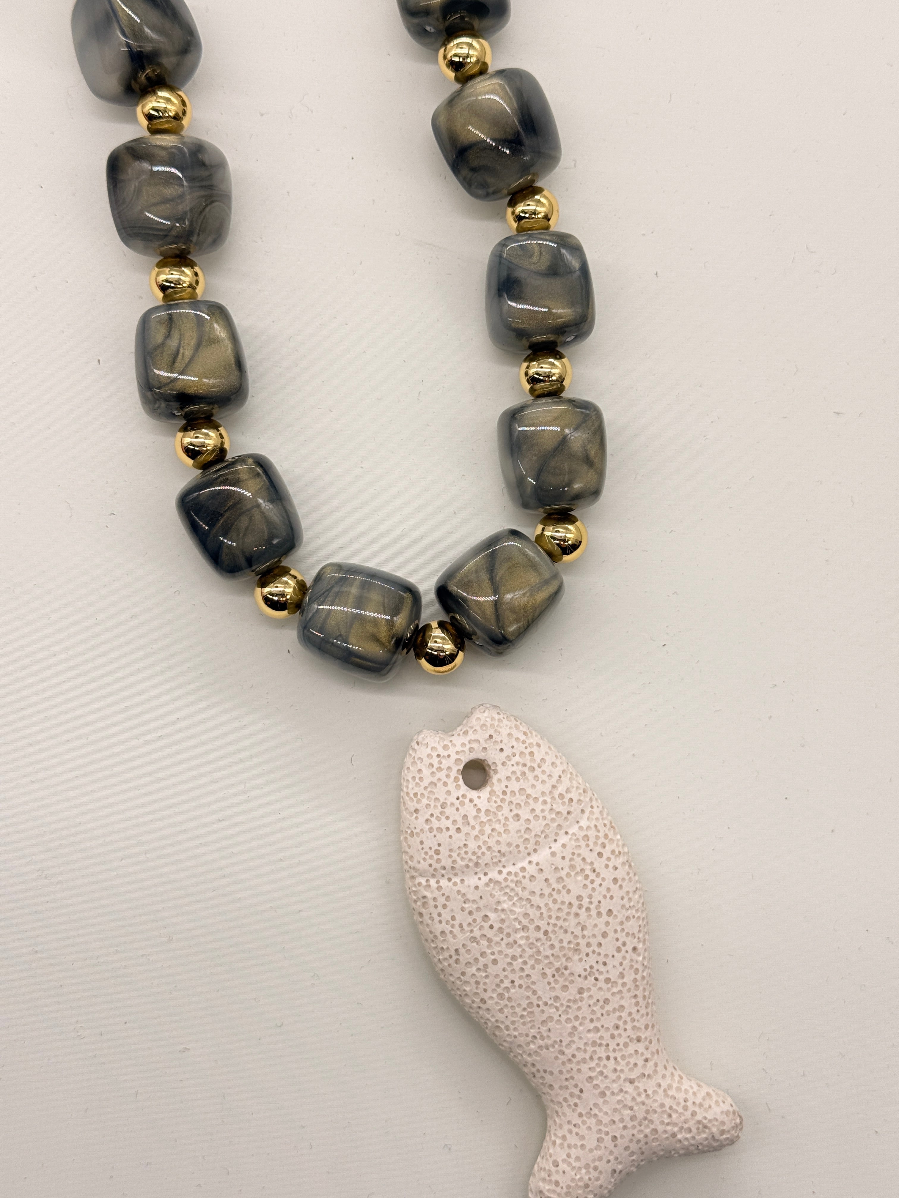 Blue Resin W. Lava Stone Fish NC-SJ2077