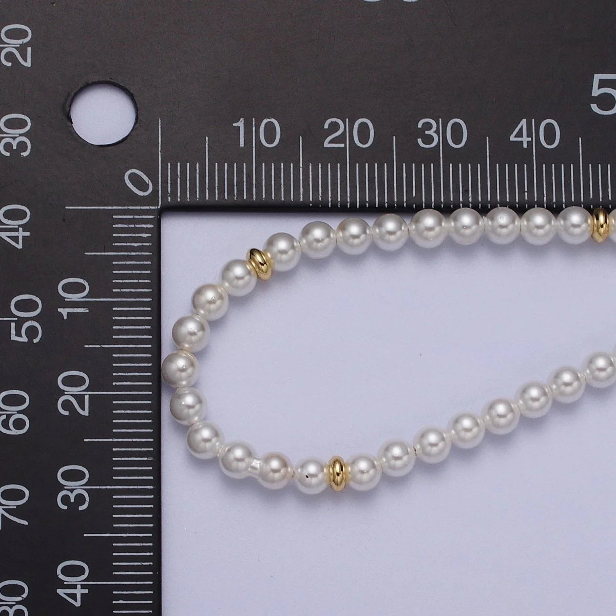 White Round Shell Pearl Gold Beaded 15.5 Choker Necklace NC-21WA1304