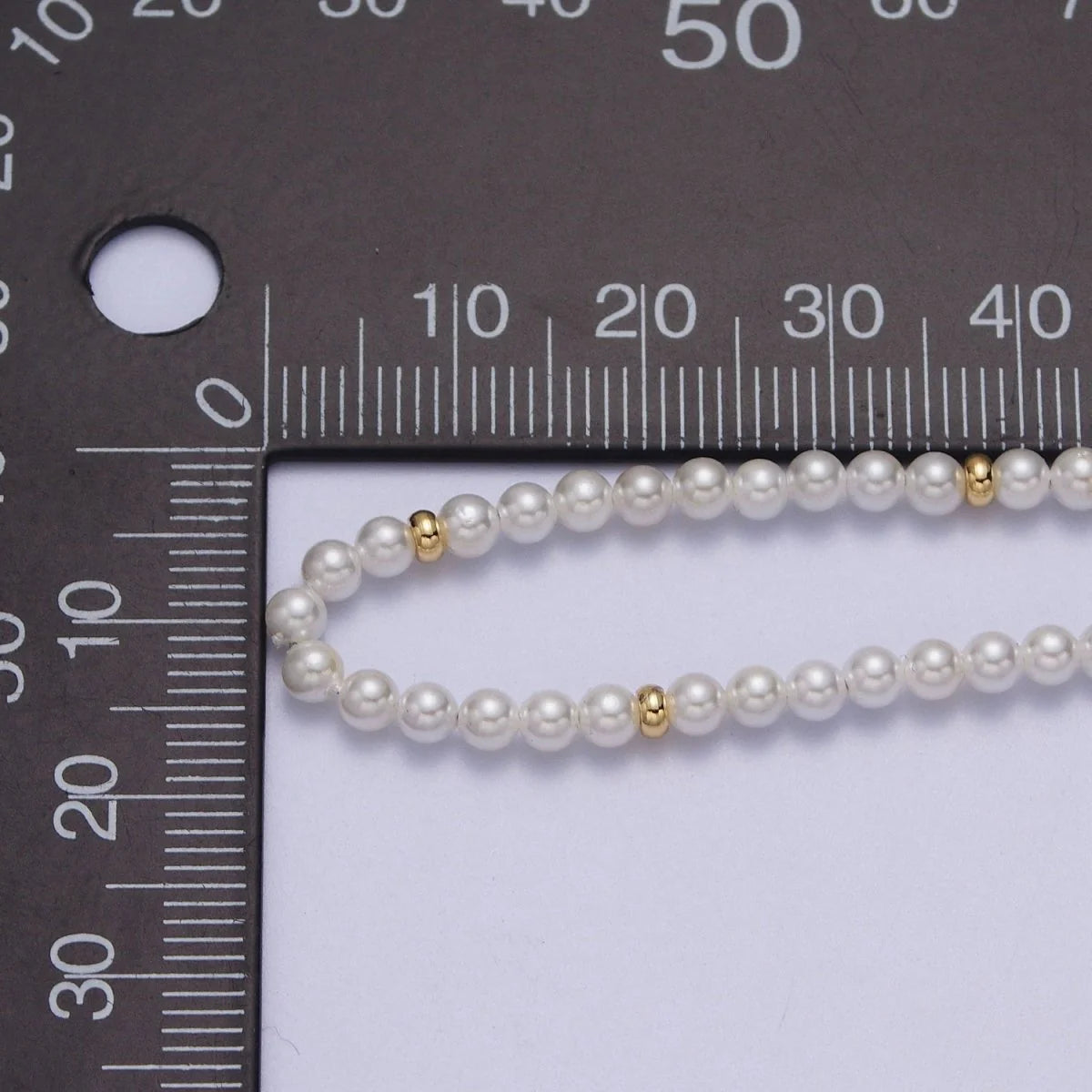 White Round Shell Pearl Gold Beaded 15.5 Choker Necklace NC-21WA1303
