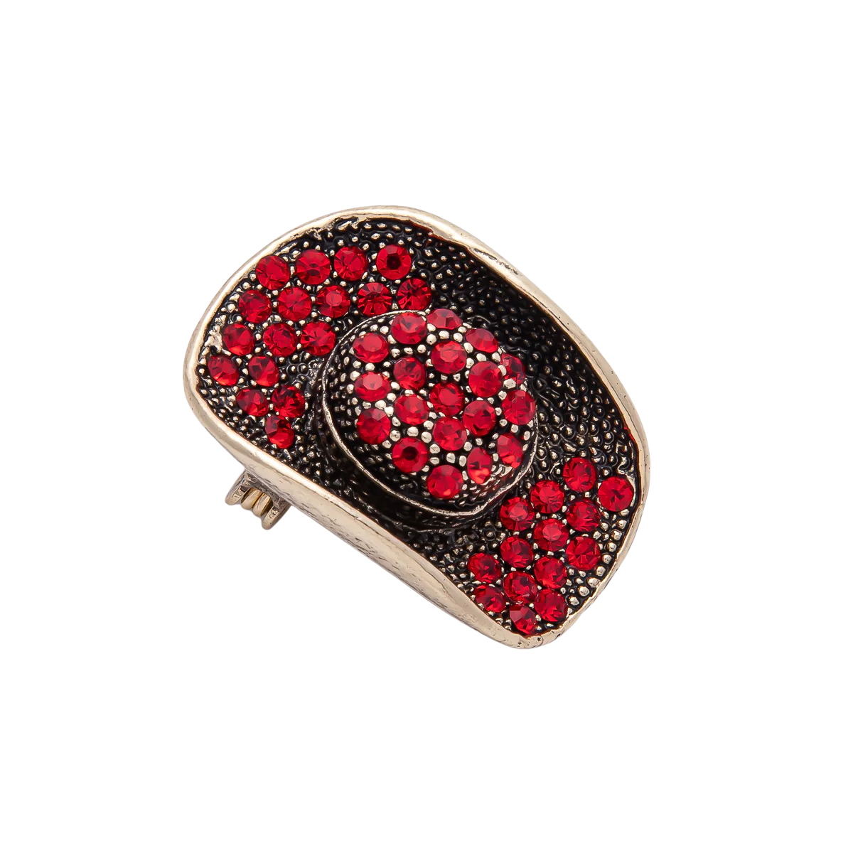 Gold Hat Red CZ Brooch Pin
