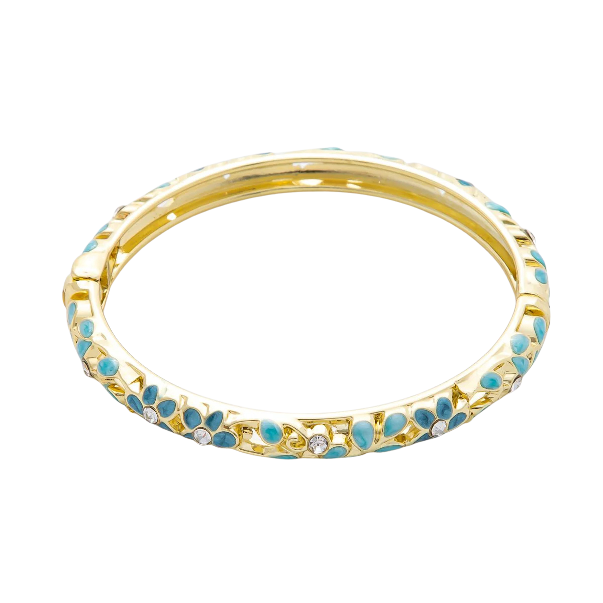 Floral Gold Plated Enamel CZ Bangle Bracelet