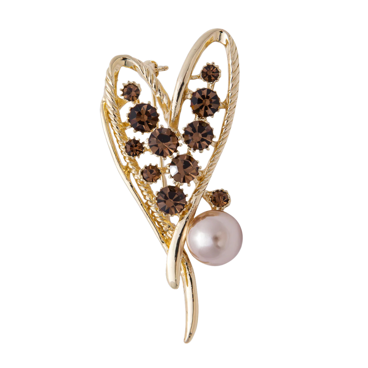 Jumbo Heart Pin with Brown CZ Crystal Brooch