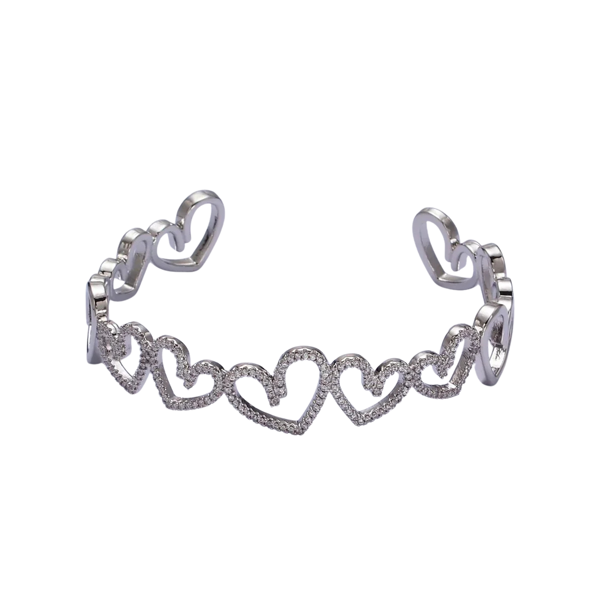 Gold Open Heart Micro Paved CZ Cuff Bangle Bracelet in Silver & Gold ✦ BR-21WA1920 BR-21WA1921