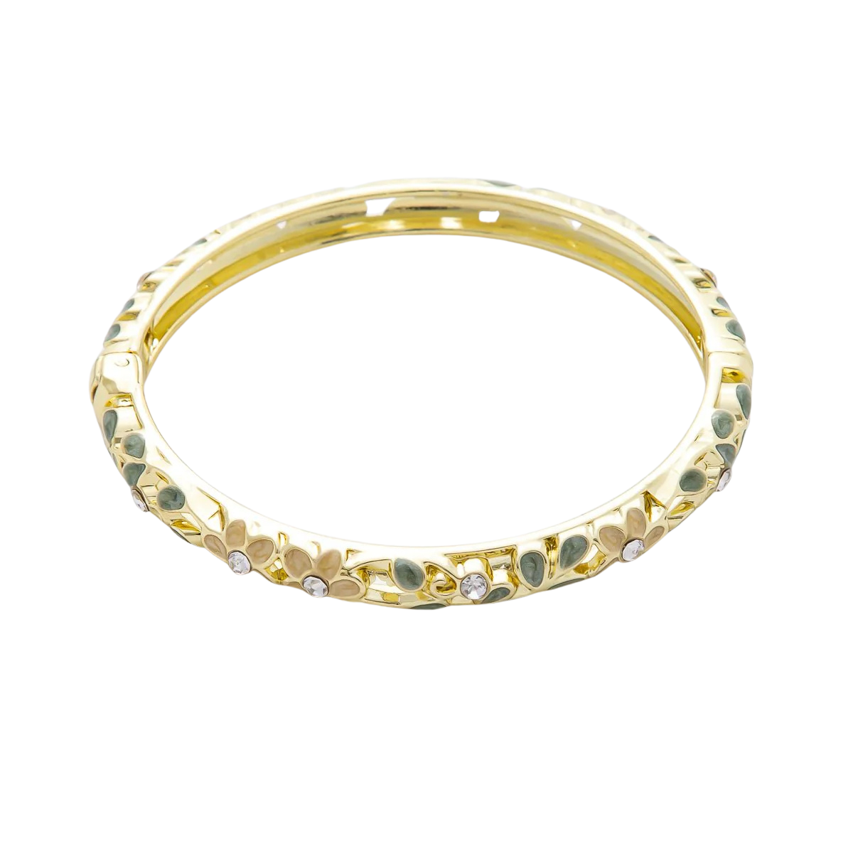 Floral Gold Plated Enamel CZ Bangle Bracelet