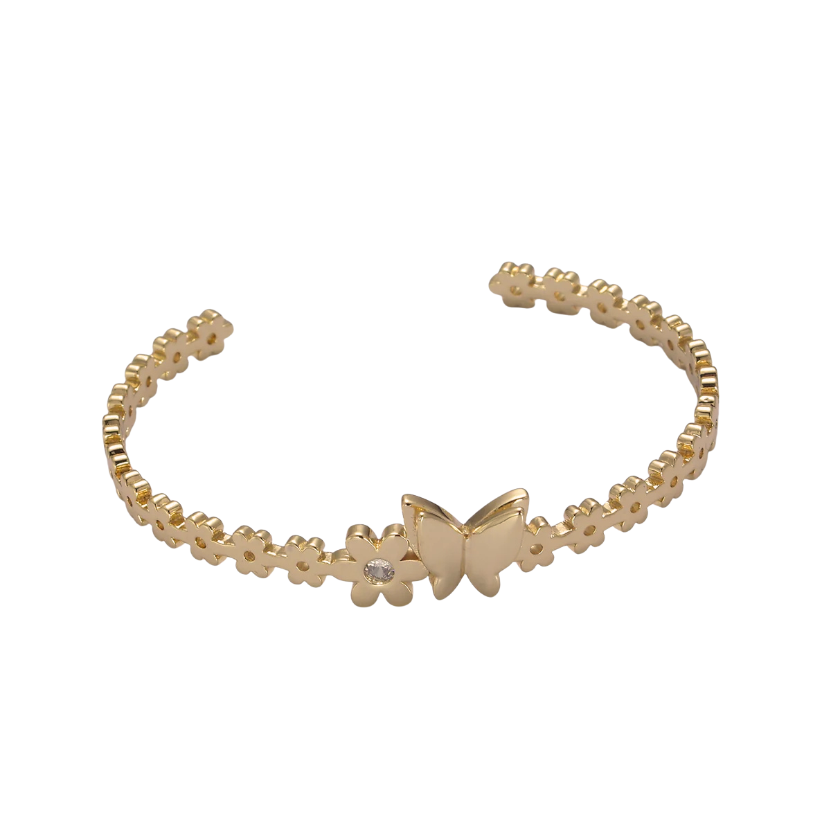 Gold Butterfly Bracelet Whimsical Flower Floral Bangle Bracelet Open Adjustable Jewelry ✦ BR-21WA778 BR-21WA779