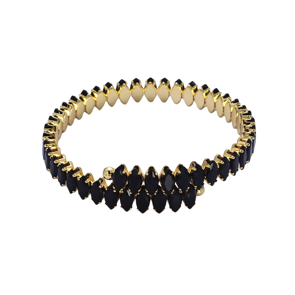 Gold Clear, Black Marquise CZ Tennis Chain Bangle Cuff Bracelet ✦ BR-21WA2537 BR-21WA2538