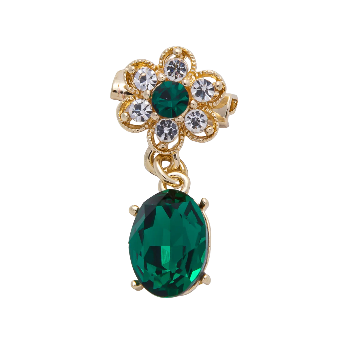 Emerald Flower Crystal Drop CZ Diamond Brooch Pin BH-21BH046