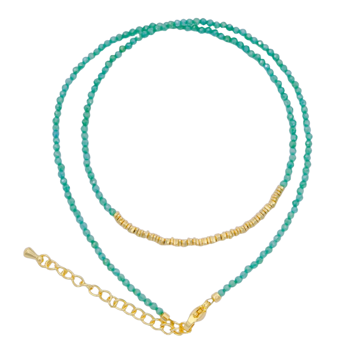 Teal Gemstone Bead Necklace 16.92 Inch with Extender NC-21WA3632