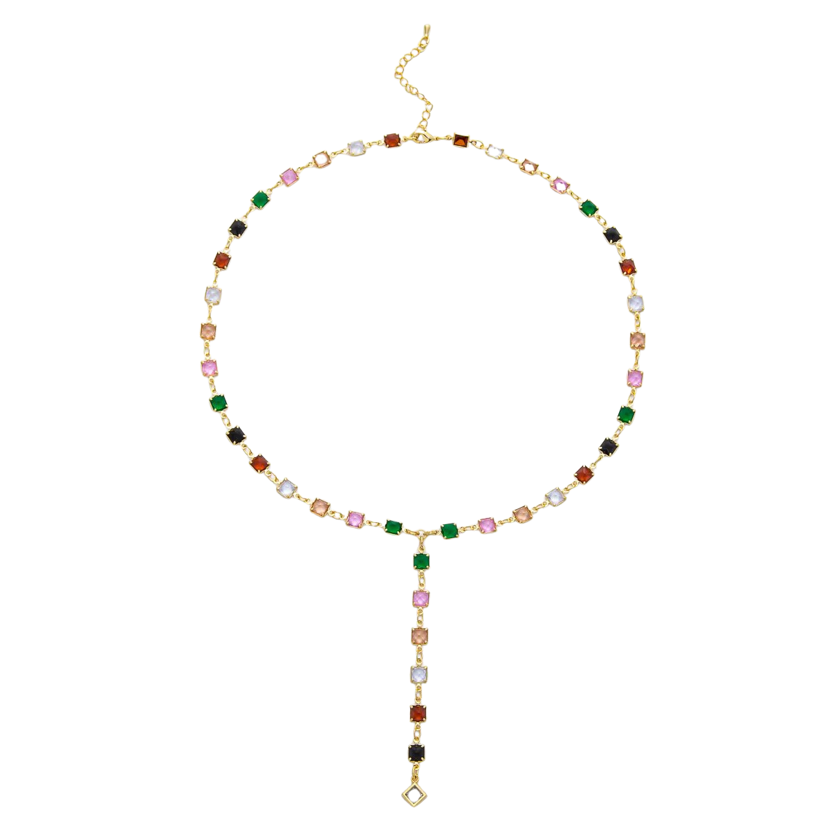 Multicolor Square CZ Chain 19 Inch Lariat Necklace NC-21WA3274