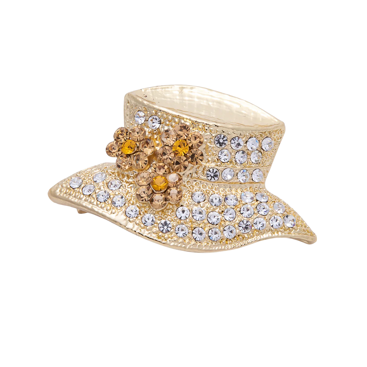 Gold Diamond Hat CZ Brooch Pin