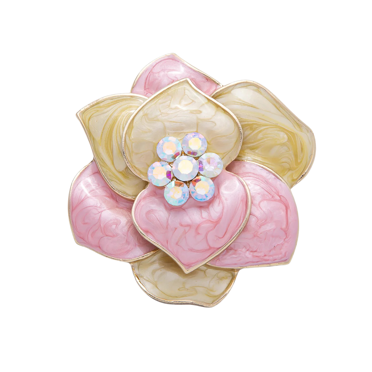 Jumbo Pearlized Enamel Yellow and Pink Flower Brooch Pin BH-21BH089
