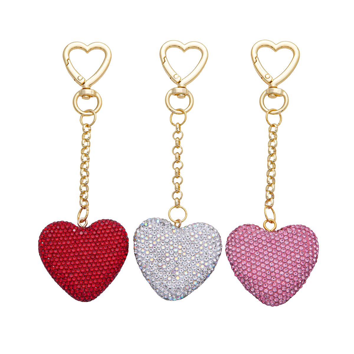Bedazzled Heart Bag Charm Keychain Heart Key Ring ✦ WB-00255 - WB-00257