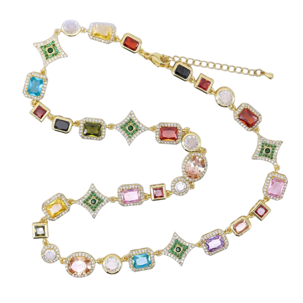 Multicolor Geometric Cluster CZ Micro Paved Necklace NC-21WA1285