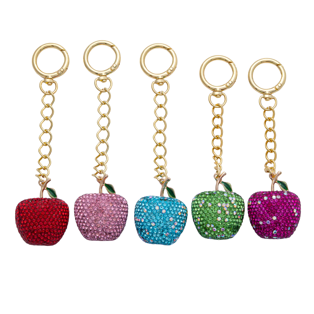 Apple Bedazzled Bag Charm Keychain Heart Key Ring ✦ WB-00268 to WB-00272