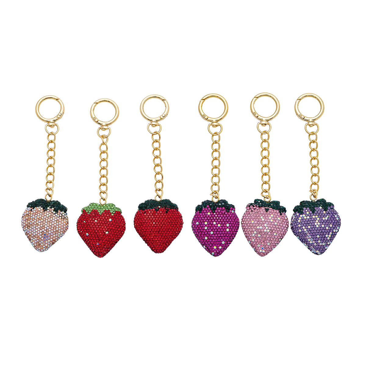 Strawberry Bedazzled Bag Charm Keychain Heart Key Ring ✦BC-21WB0252