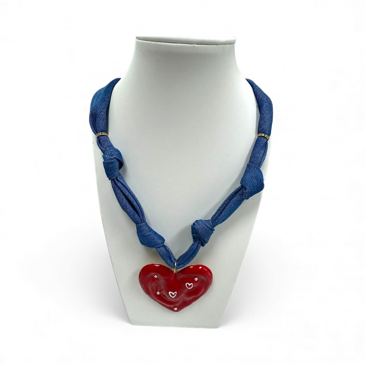 Denim scarf with red heart pendant NC-2055