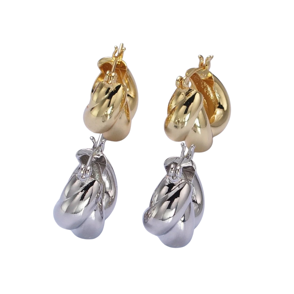 Dome Croissant Latch Earrings in Silver & Gold EA-21AB1429 EA-21AB1432