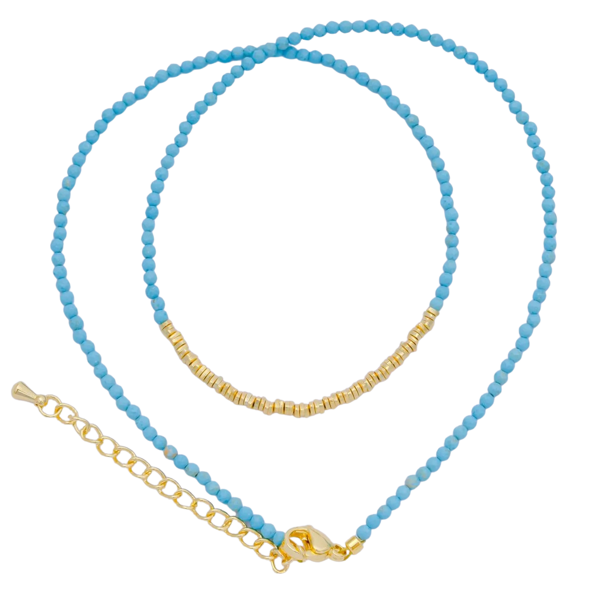 Turquoise Gemstone Bead Necklace 16.92 Inch with Extender NC-21WA3636