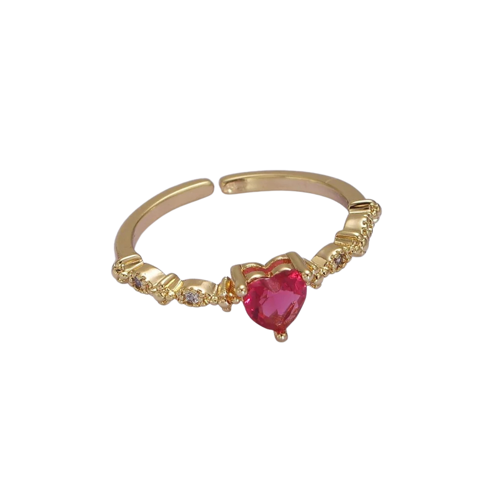 Dainty Heart Red Diamond Ring