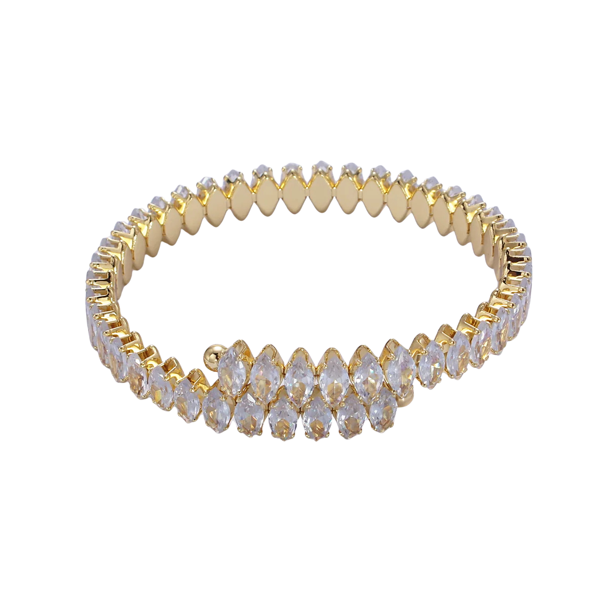 Gold Clear, Black Marquise CZ Tennis Chain Bangle Cuff Bracelet ✦ BR-21WA2537 BR-21WA2538