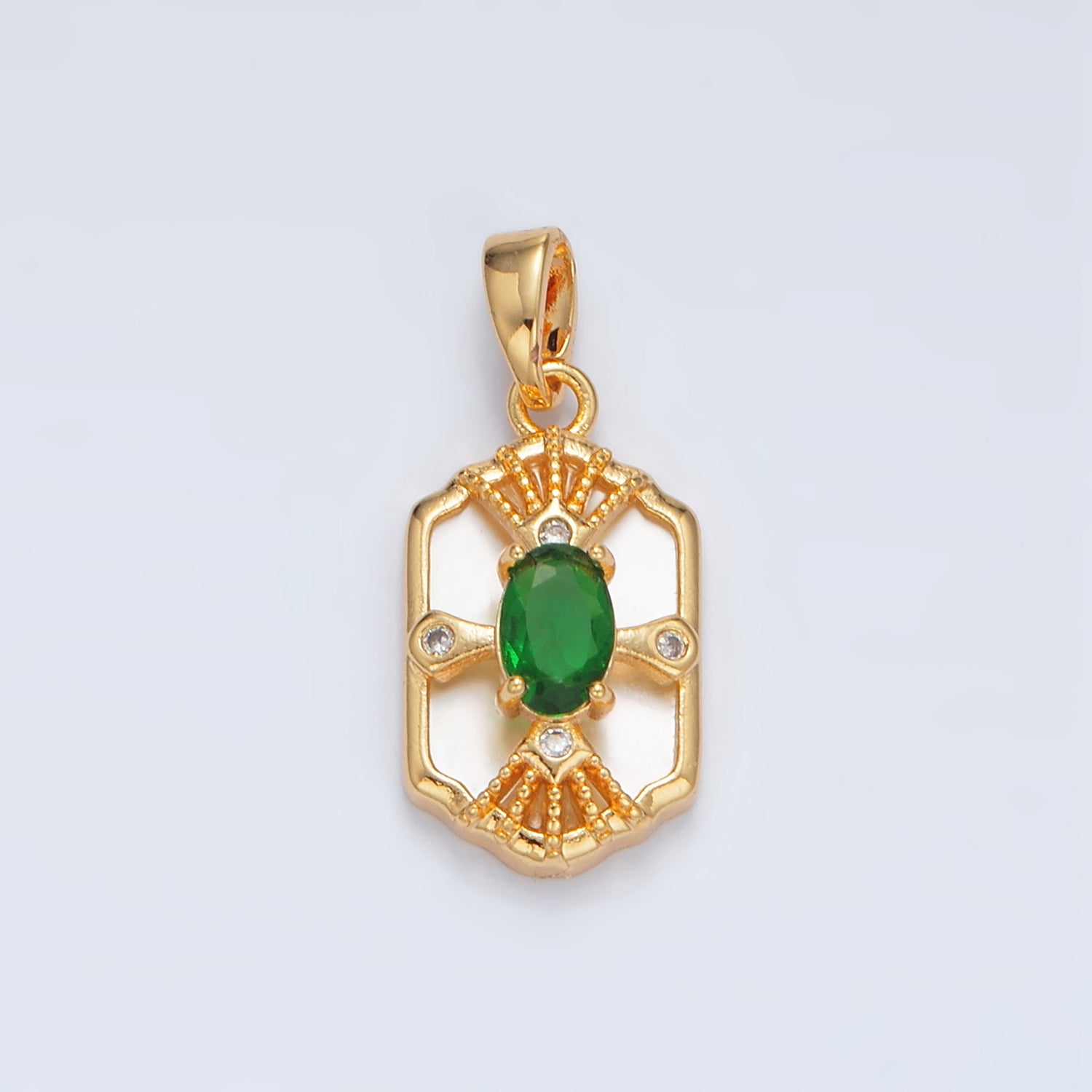 Classic Gold Diamond Green Pearl CZ Statement Necklace