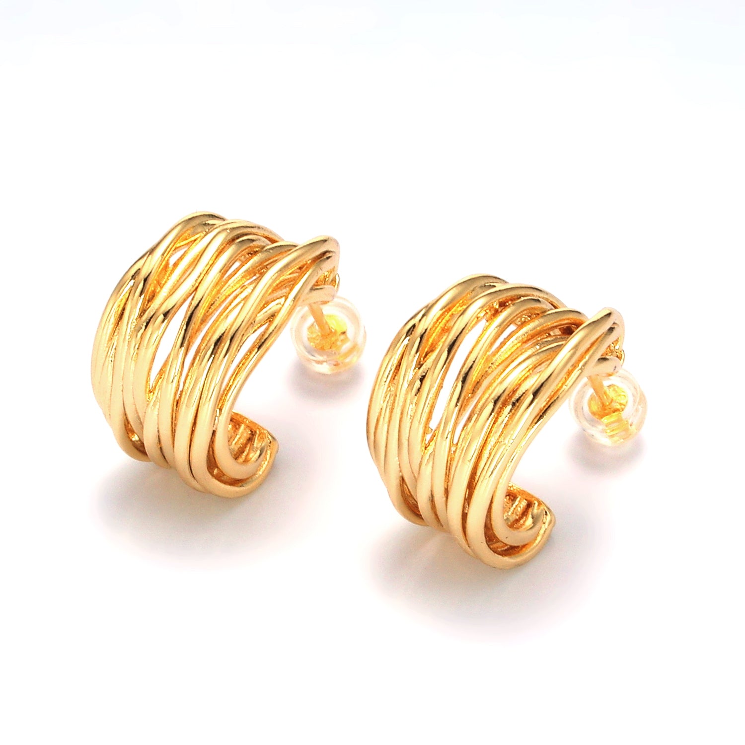 Gold 20mm Multiple Linear Lined C-Shaped Hoop Earrings
