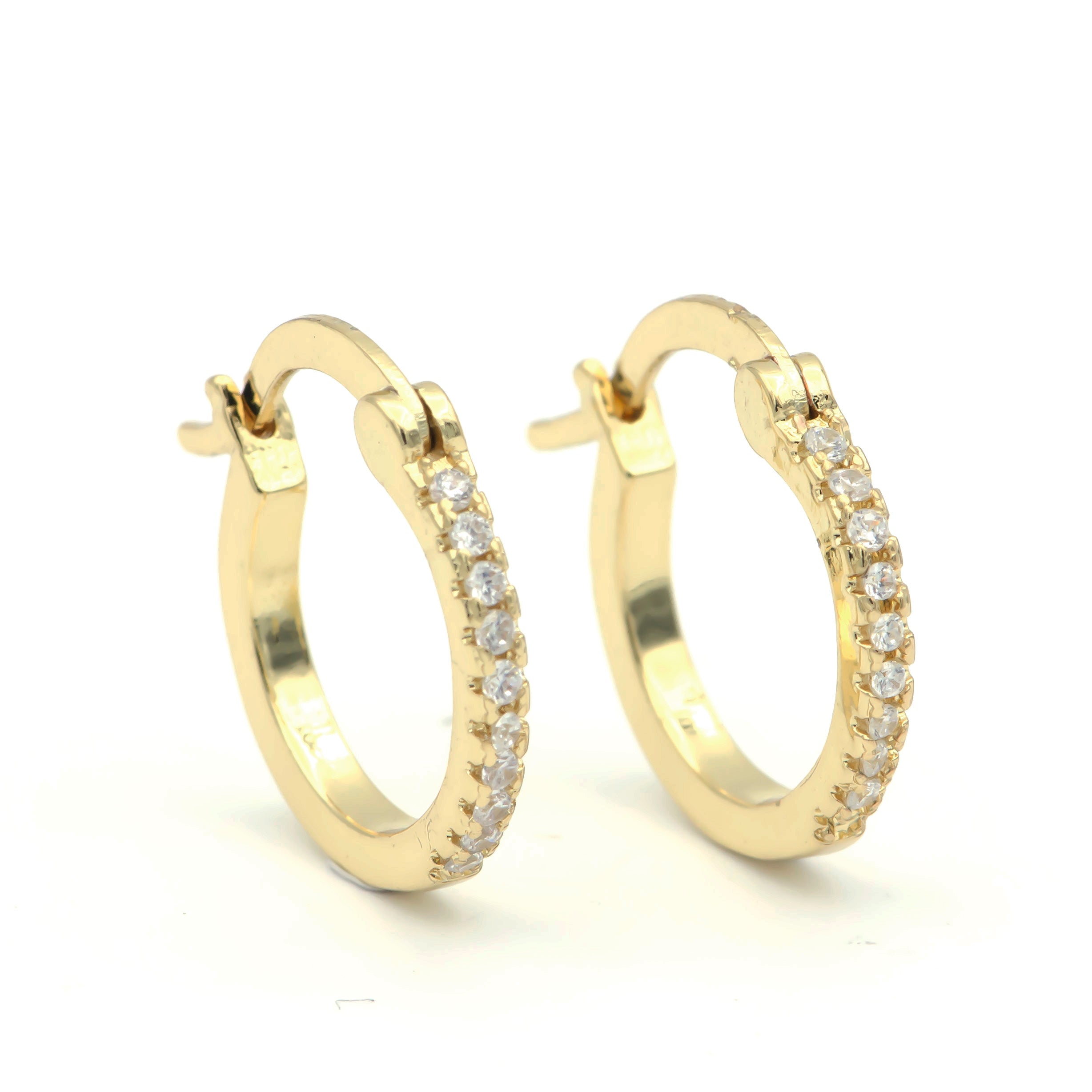 Gold 15mm Micro Paved CZ Cartilage Latch Hoop Earrings