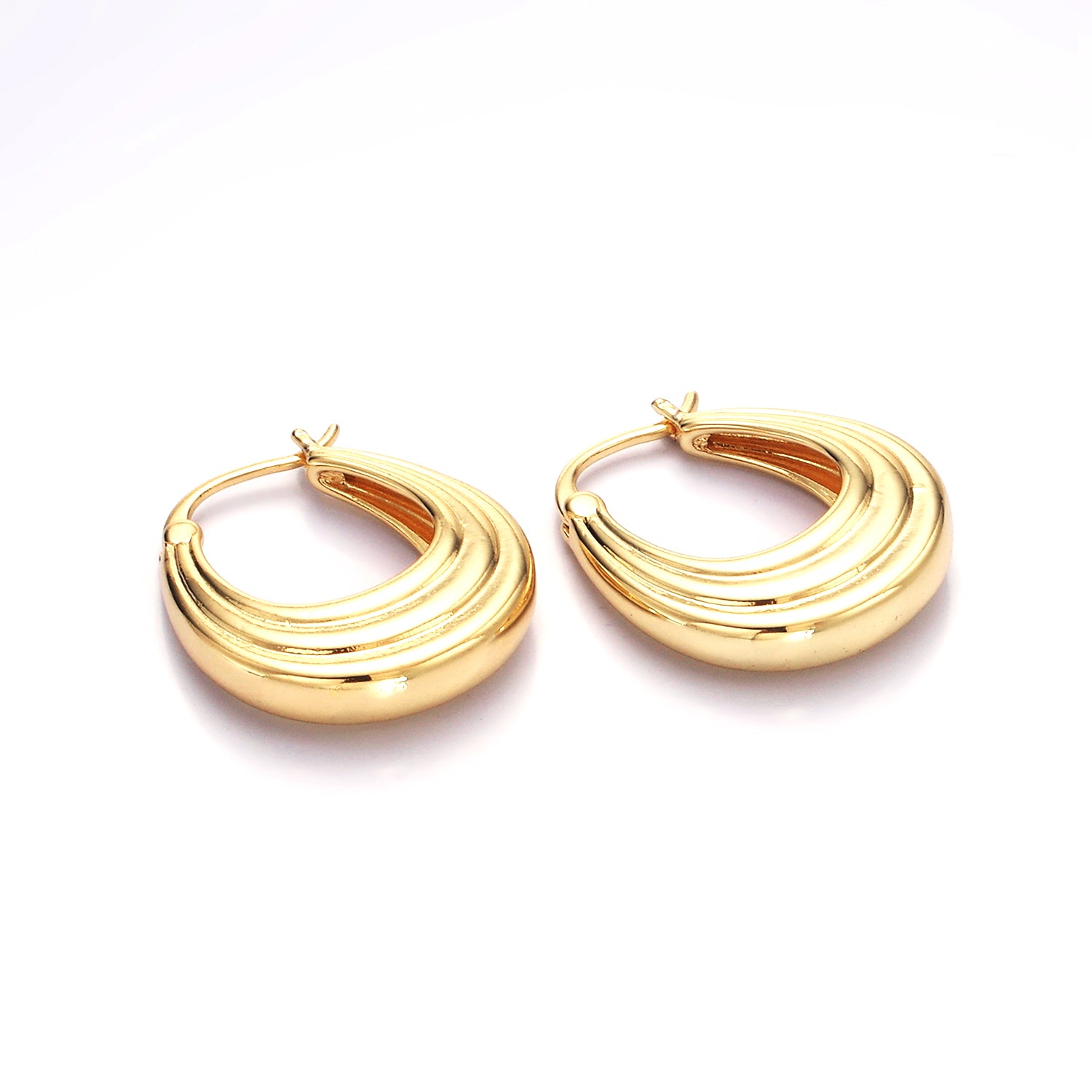 Gold 25mm Line-Edged Dome Latch Hoop Earrings in Gold & Silver