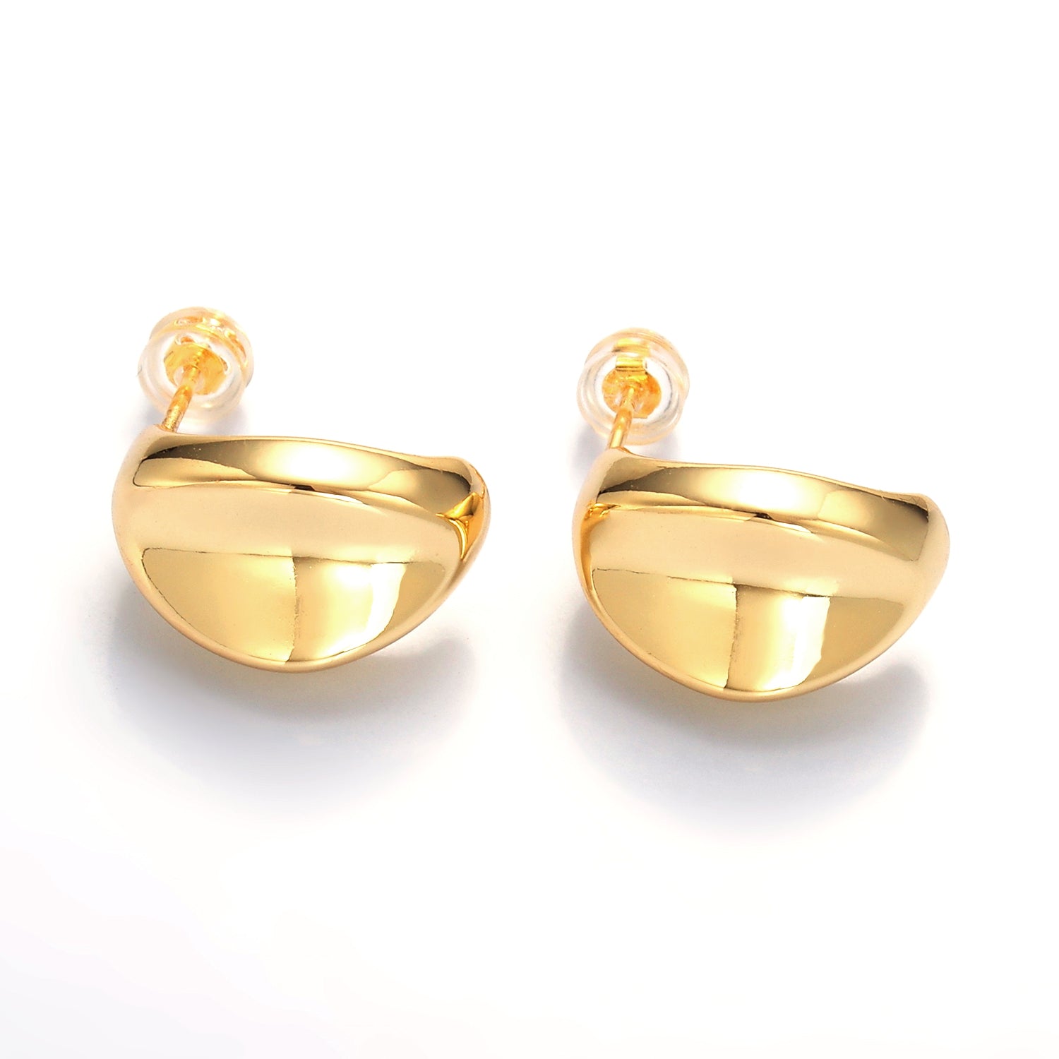 Gold 20mm Edged Dome C-Shaped Hoop Earrings in Gold & Silver