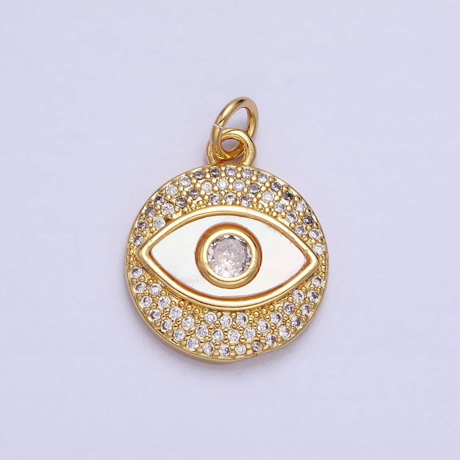 Classic Gold White Pearl CZ Chic Evil Eye Necklace