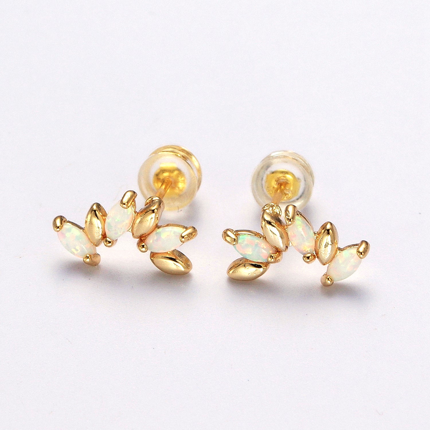 Dainty Gold White Opal Gold Marquise Stud Earrings