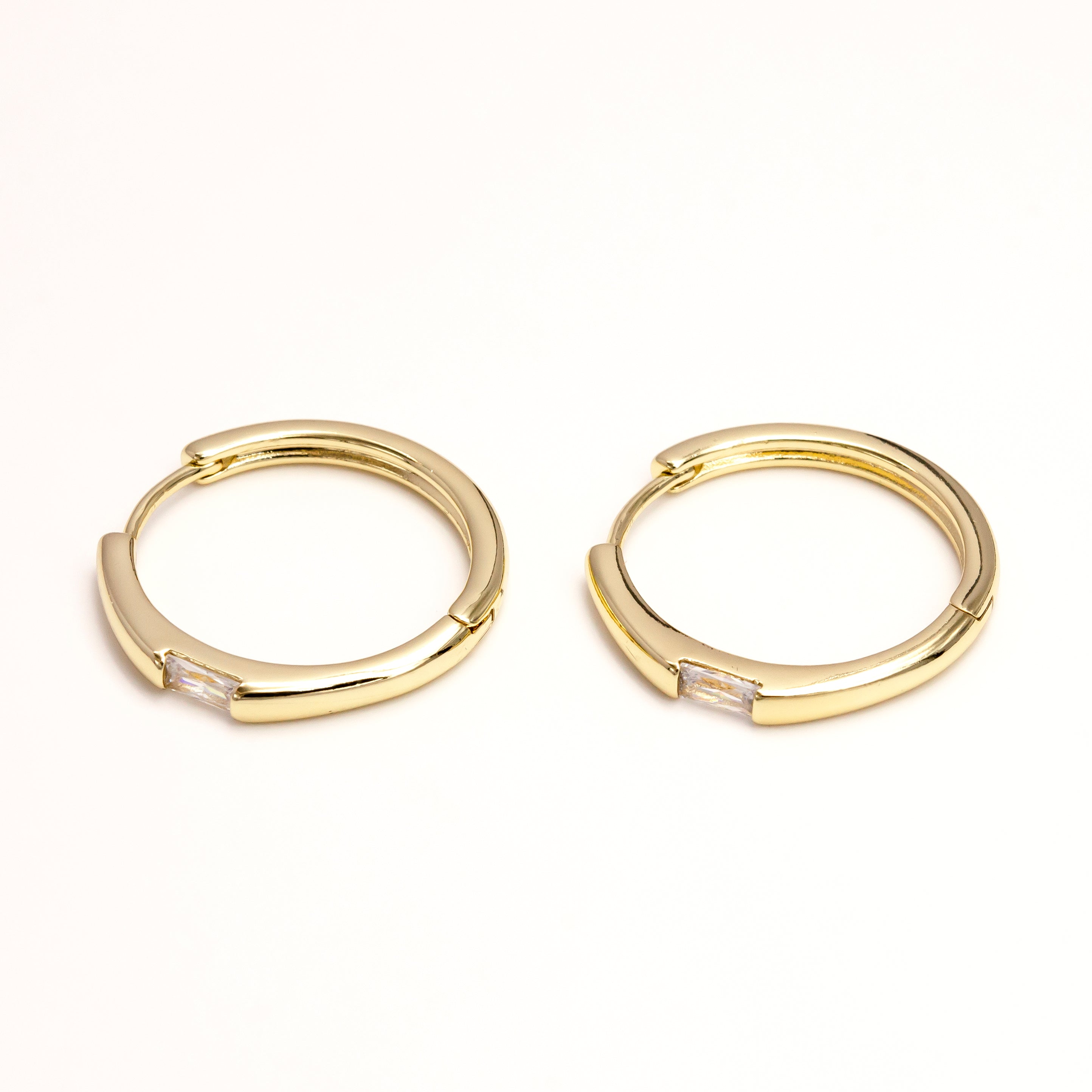 Gold 25mm Clear Baguette CZ Endless Hoop Earrings