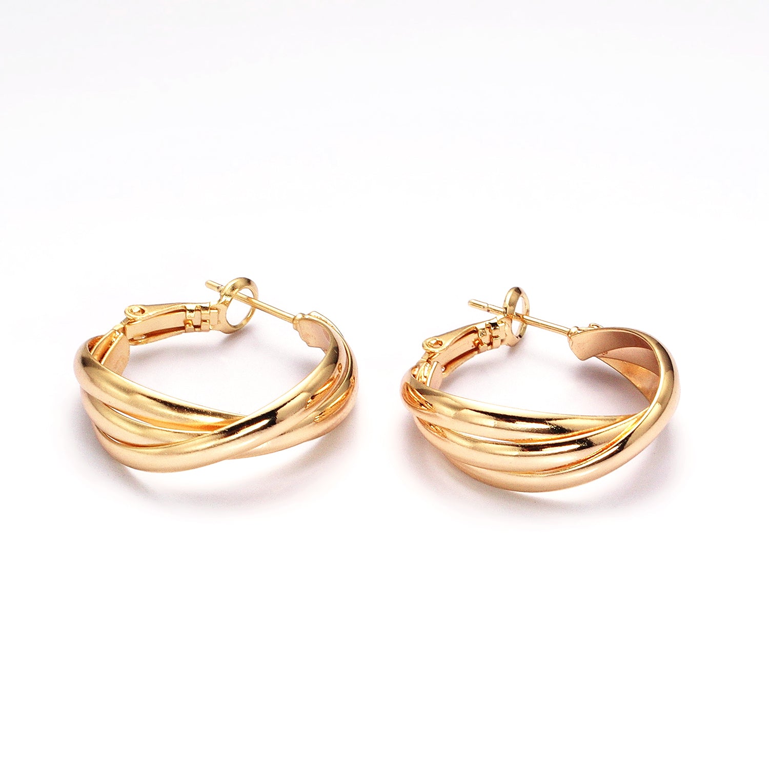 Gold 25mm Triple Flat Bar Band X Hinge Hoop Earrings in Gold & Silver