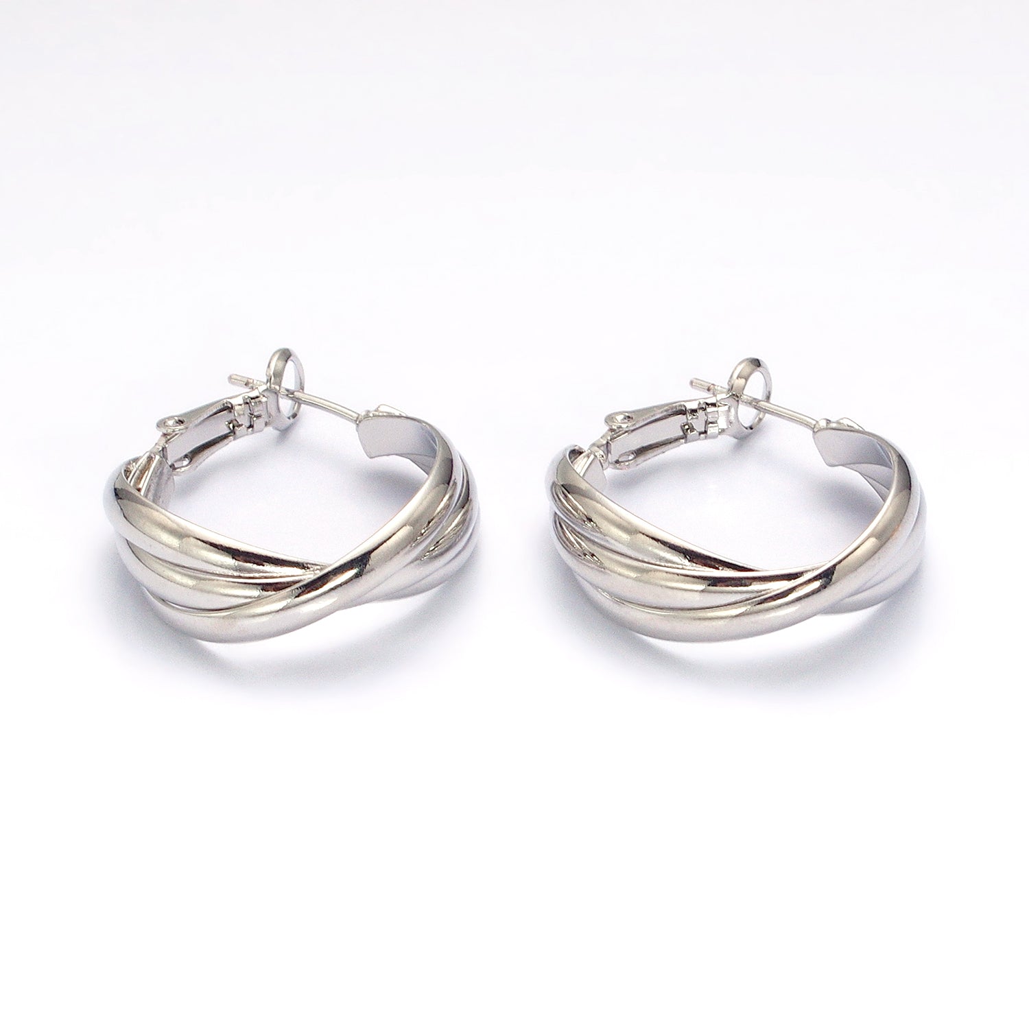 Gold 25mm Triple Flat Bar Band X Hinge Hoop Earrings in Gold & Silver