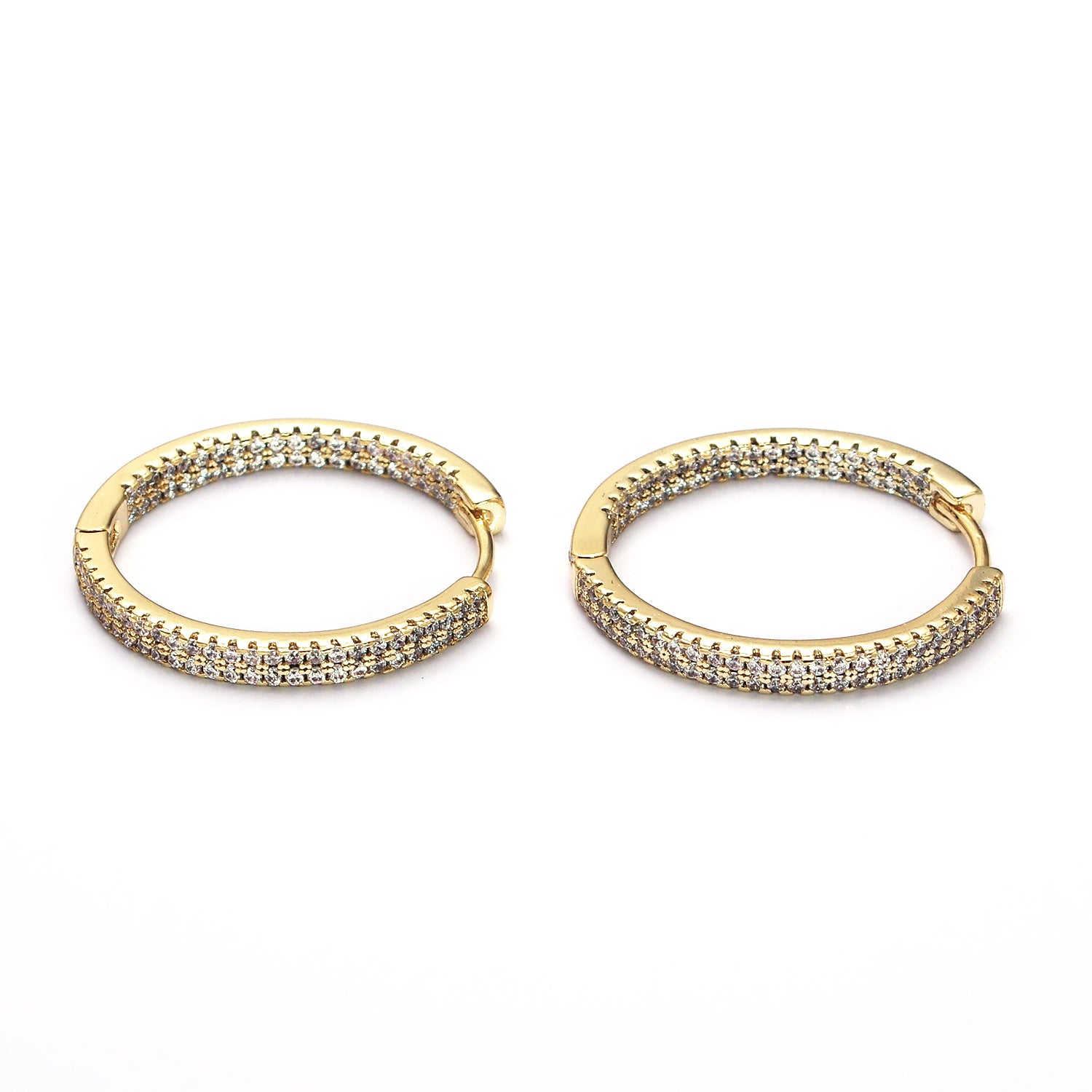 Gold 23mm Micro Paved CZ Front-Facing Endless Hoop Huggie Earrings