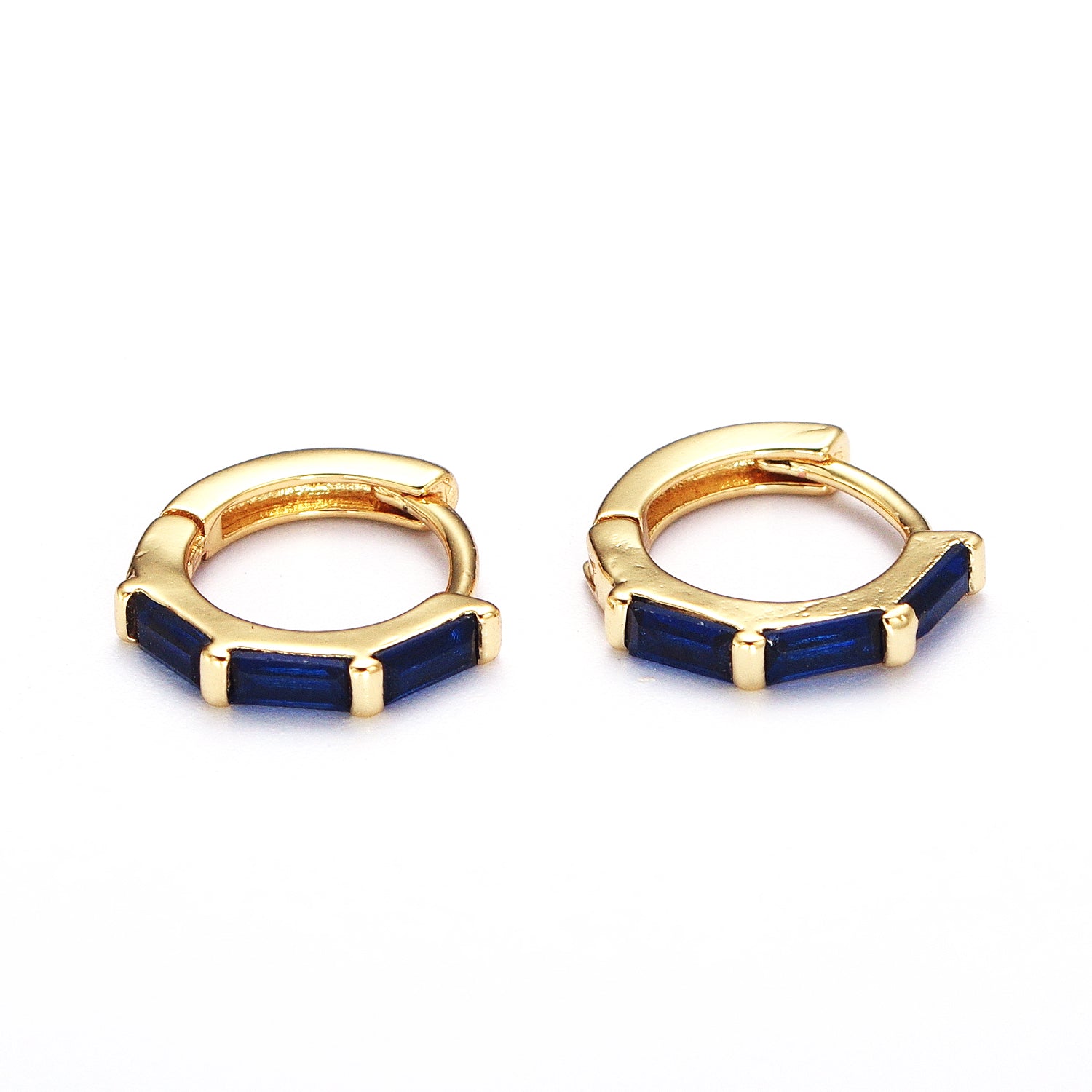 Fuchsia, Blue, Green Baguette Lined 12mm Gold Huggie Hoop Earrings