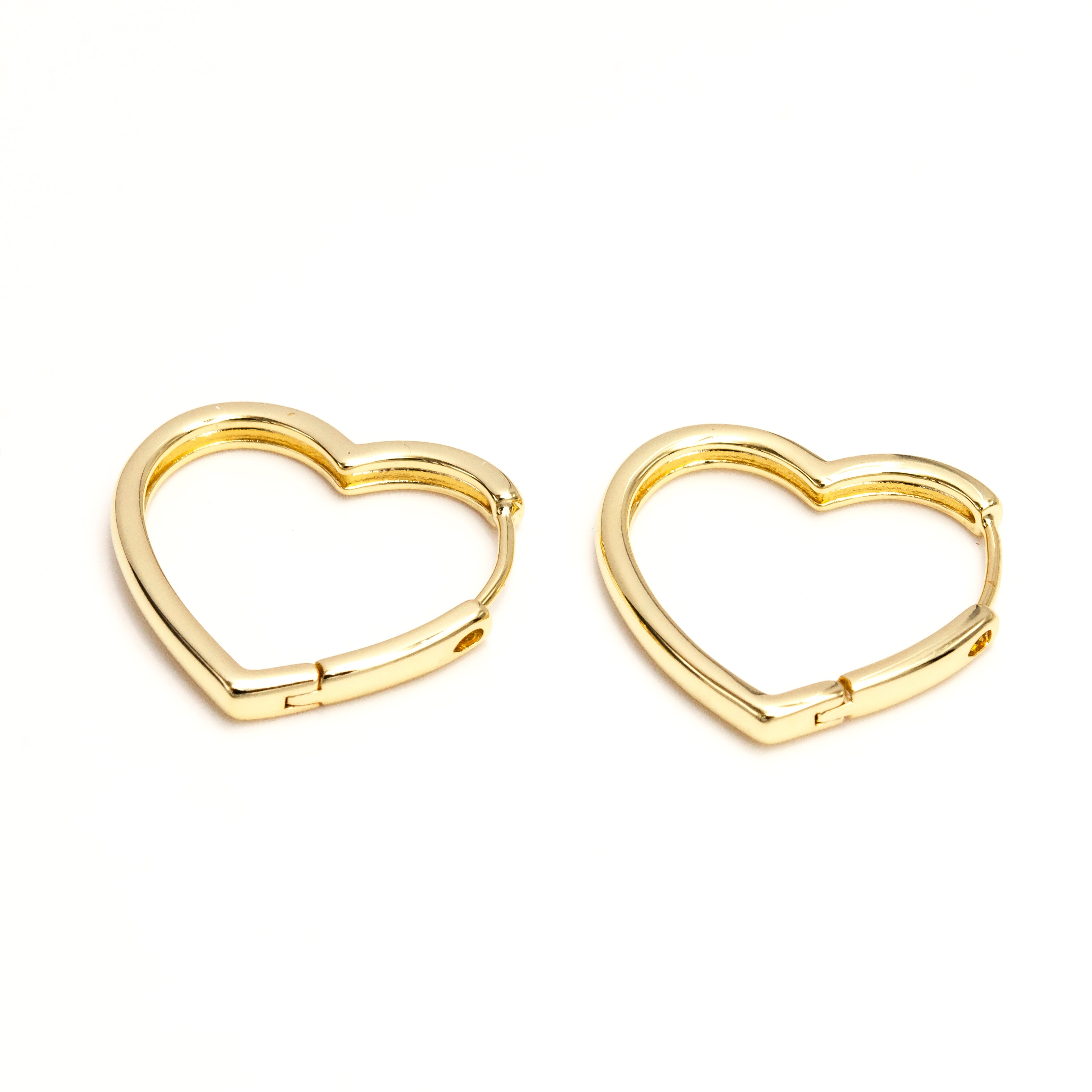 Gold 23mm Flat Heart Minimalist Huggie Hoop Earrings