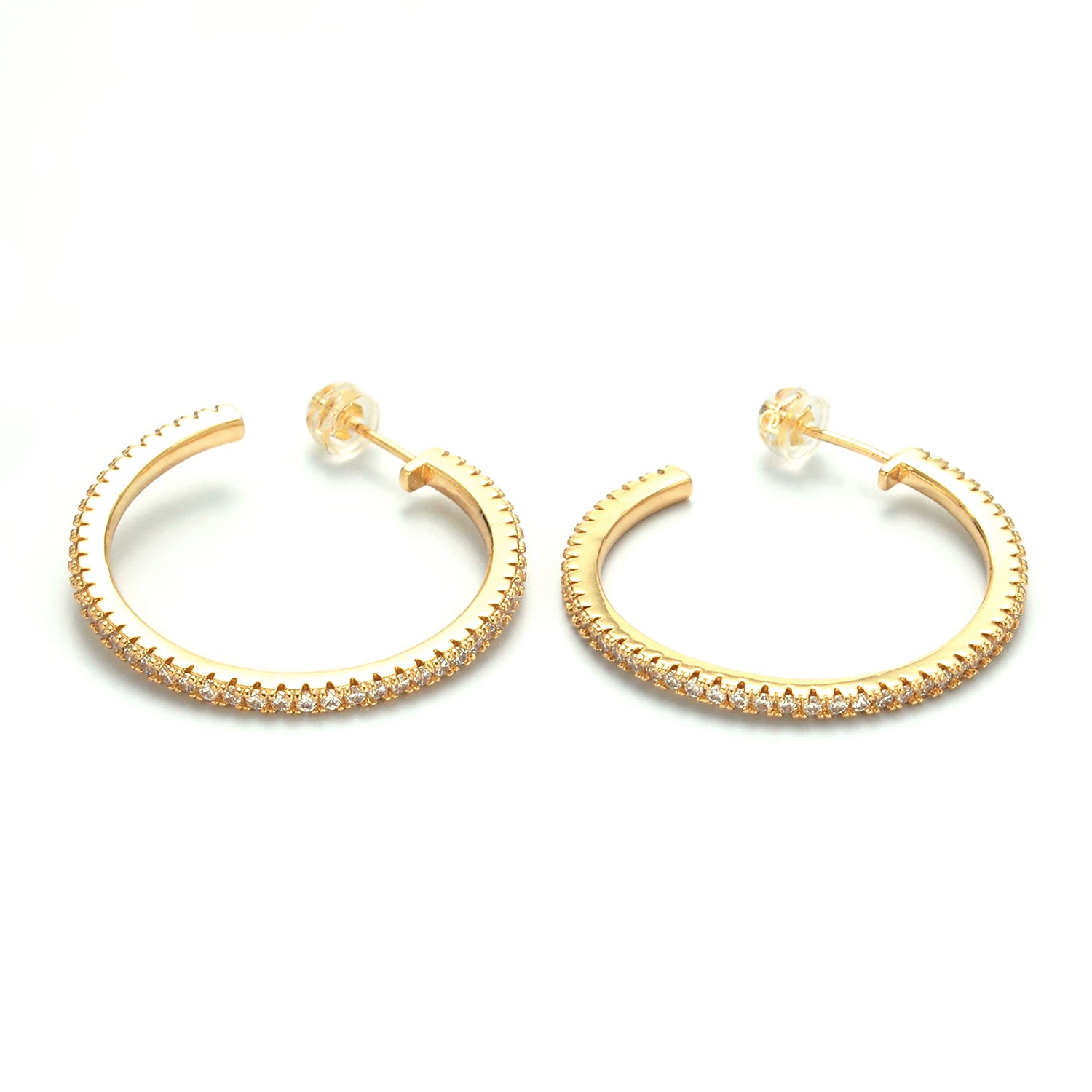 Gold 35mm Clear Micro Paved CZ C-Shaped Hoop Earrings