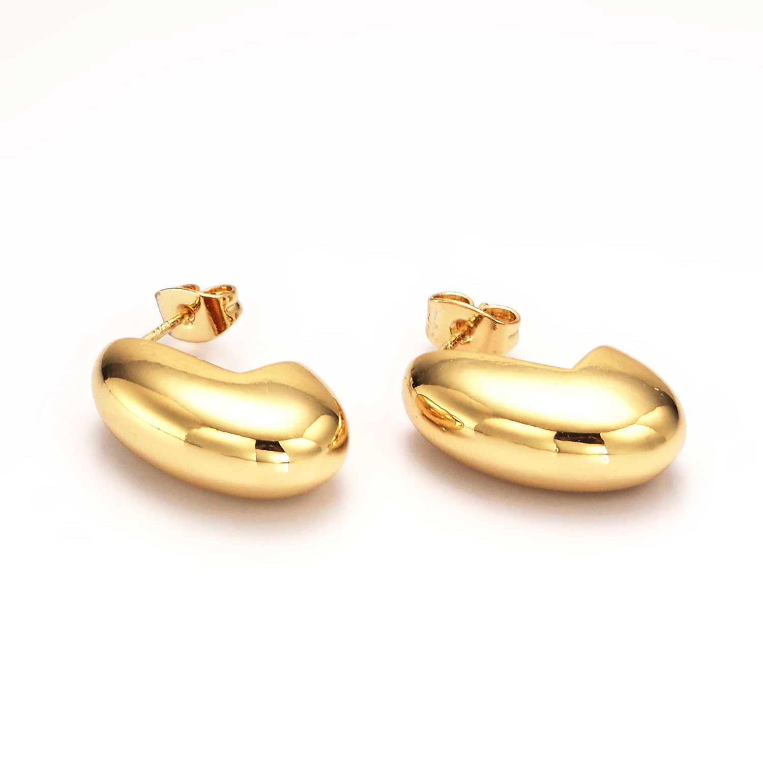 Gold 23mm Dome J-Shaped Minimalist Hoop Earrings