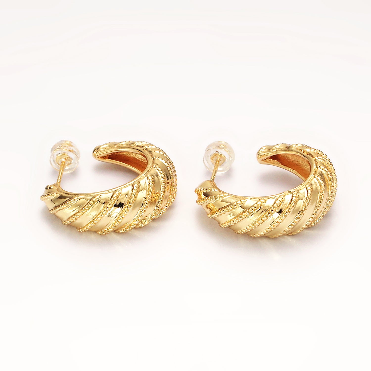 Gold 25mm Beaded Croissant C-Shaped Hoop Earrings