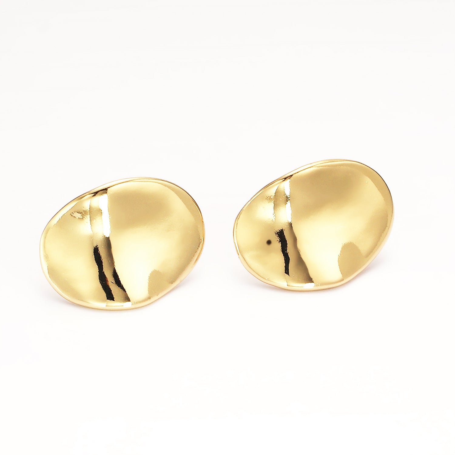 Gold 20mm Dented Abstract Oval Minimalist Stud Earrings in Gold & Silver