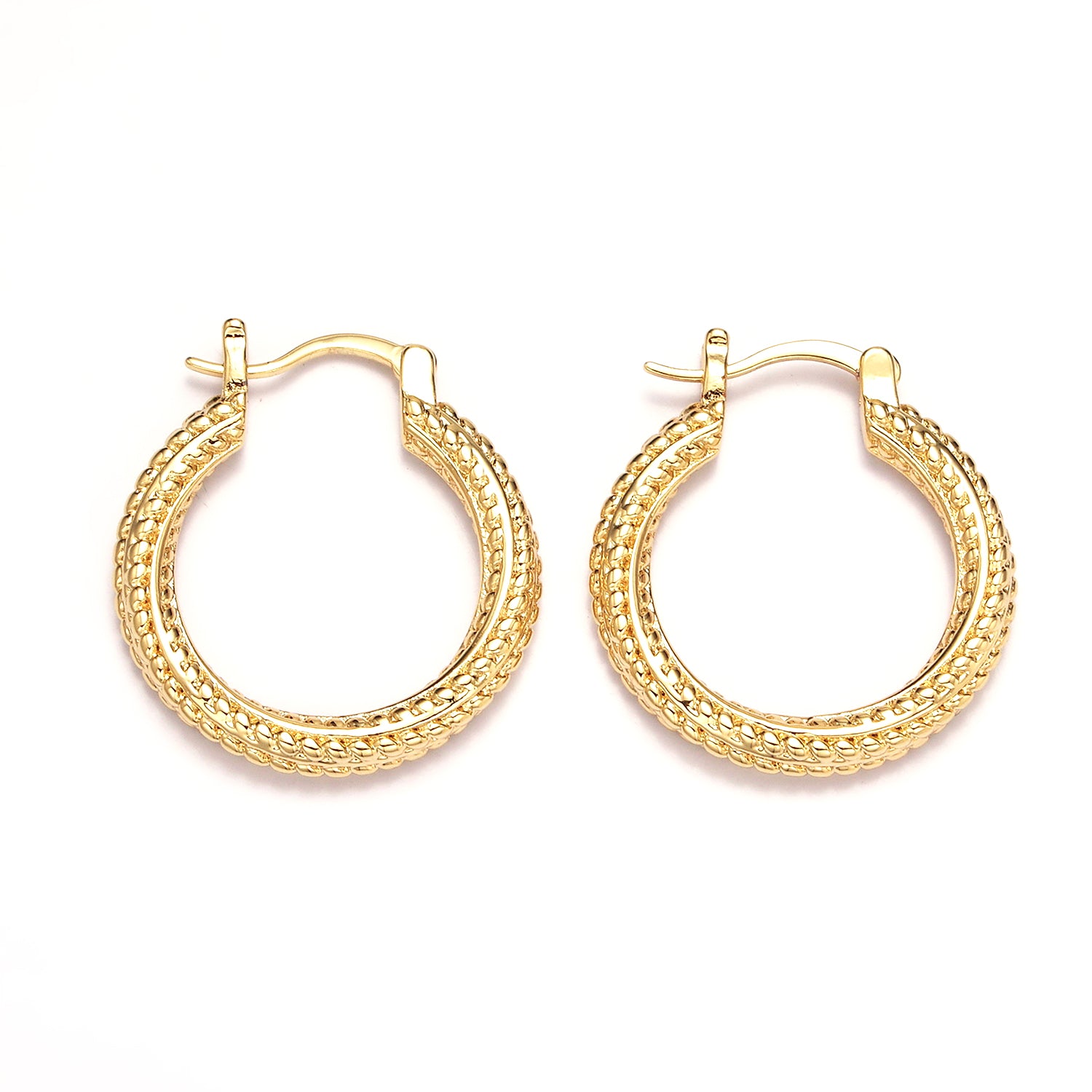 Gold 25mm Dotted Braided Twist French Lock Latch Hoop Earrings