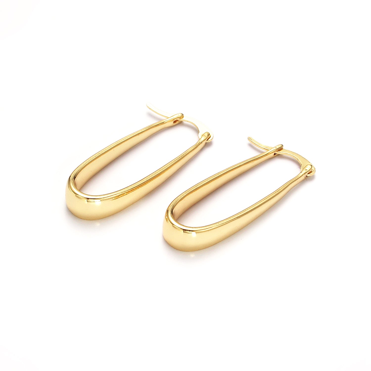Gold 35mm Oblong Dome French Lock Latch Hoop Earrings in Gold & Silver