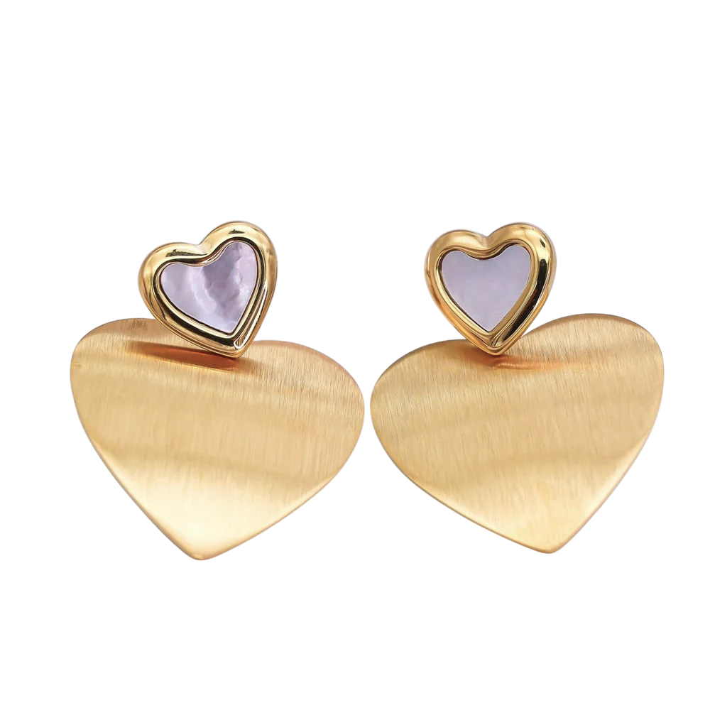 Double Heart Mixed Metal Drop Stud Earrings  EA-21AJ117