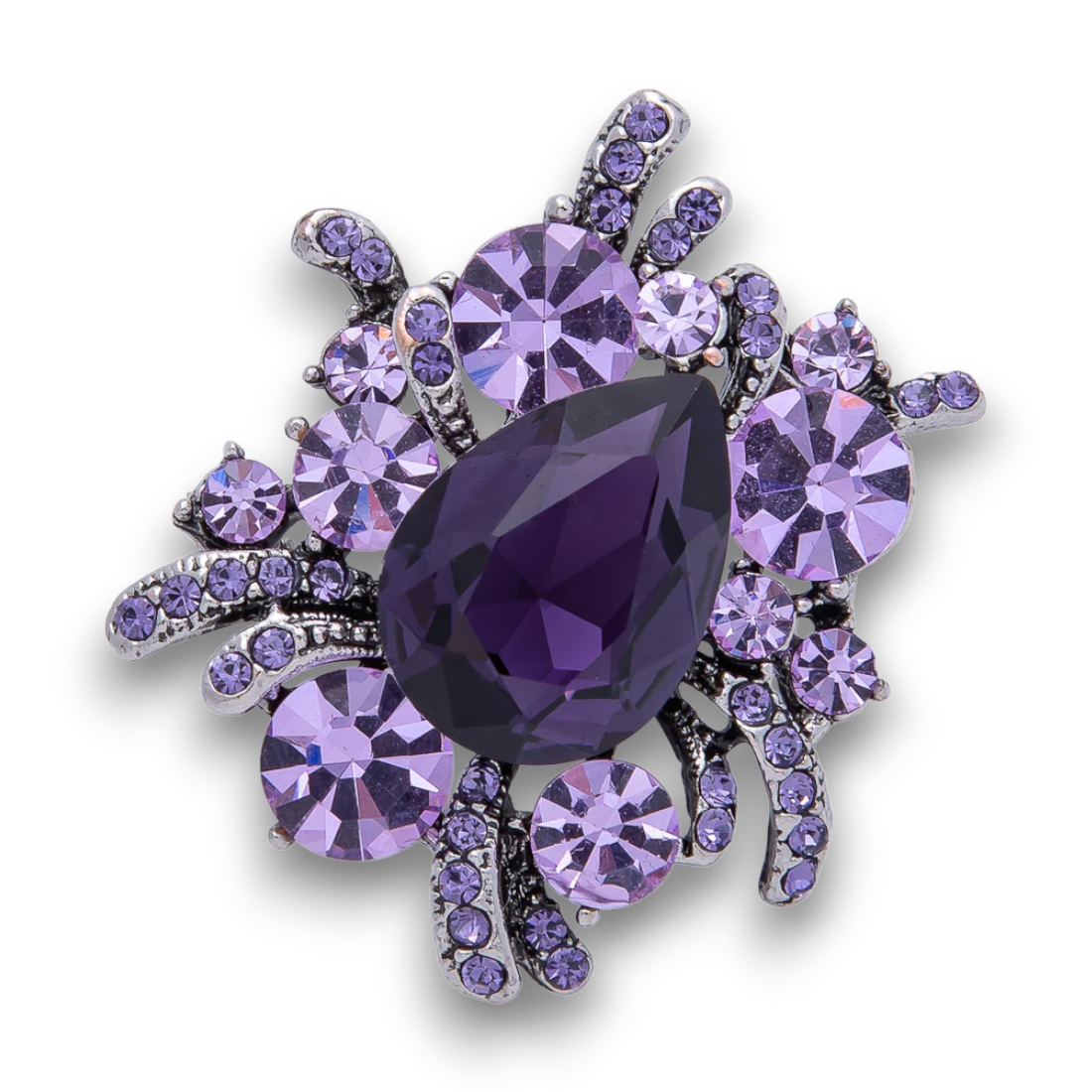 Vintage Antique Silver and Purple Amethyst Crystal Brooch Pin